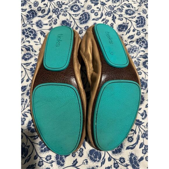 Tieks Champagne limited Edition Gold ballet flats elastic trim 8 - Picture 3 of 14